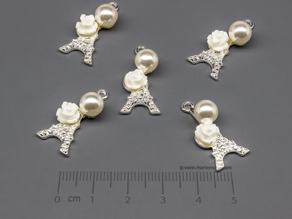 Айфелова кула с роза и перла 24x12mm, халка 2mm - 50 бр.