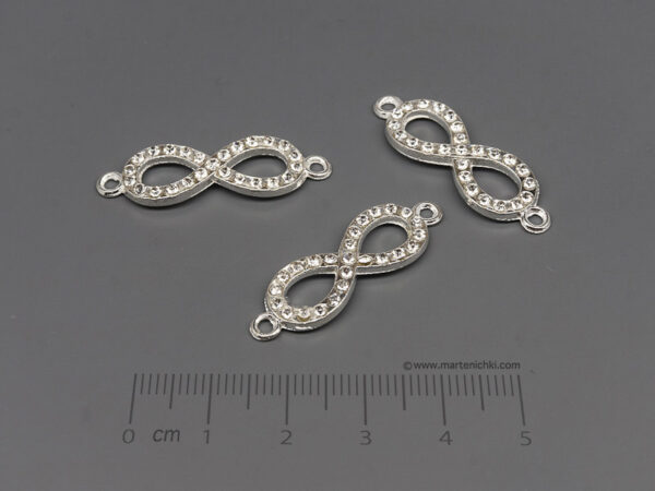 Безкрайност с камъни - 33x11mm, отвор халки 2.2mm  - 10бр.