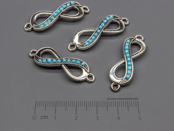 Безкрайност със сини камъни 36x11mm, халки 2mm - 10 бр.