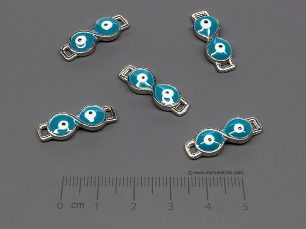 Безкрайност със синьо око 22.5x8mm, халки 3x2mm - 5 бр.