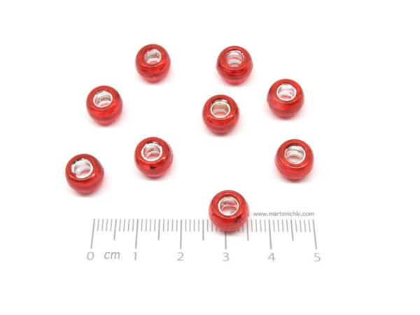 Цилиндър - червен 9x6mm, отвор 3.5mm - 50g ≈ 197 бр.