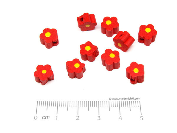 Цвете - червено малко 9х9.5х6mm, отвор 2mm - 50бр.