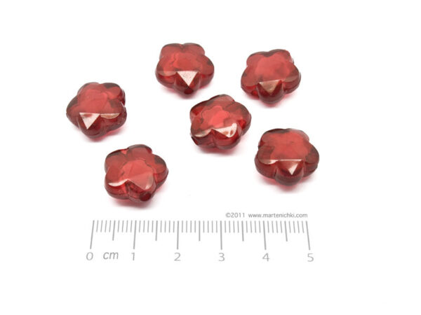 Цвете прозрачно - червено 16x16x8mm, отвор 2mm - 50g ≈ 46 бр.