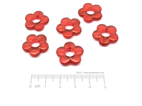 Цвете прозрачно - червено 20x20x5mm, отвор 1.5mm - 25g ≈ 27 бр.