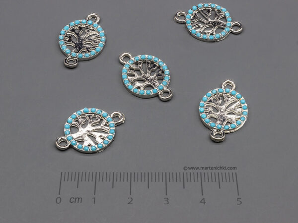 Дърво в кръг със сини камъни 21x14mm, халки 2mm - 5 бр.