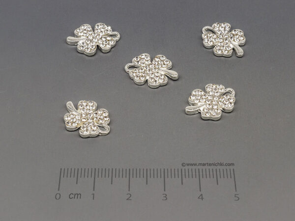 Детелина с камъни 16.5x12.5mm, отвор халка 2mm  - 5бр.