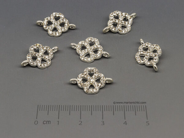Детелина с камъни 20x13mm, отвор халка 1.5mm  - 5бр.