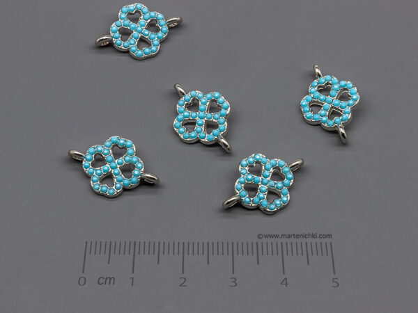 Детелина със сини камъни 20x12.5mm, халки 1.5mm - 5 бр.