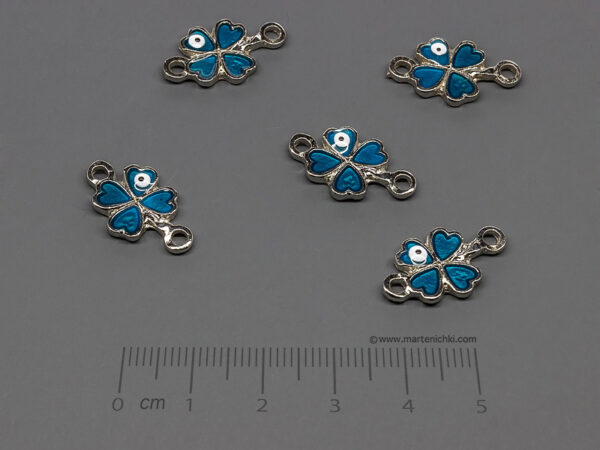 Детелина със синьо око 20x12mm, халки 2mm - 5 бр.