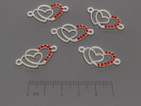 Двойно сърце 27x14mm, отвор халки 2mm - 5 бр.