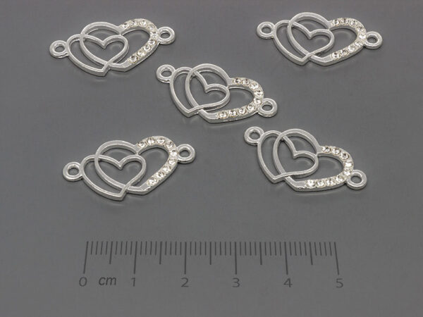 Двойно сърце 27x14mm, отвор халки 2mm - 5 бр.