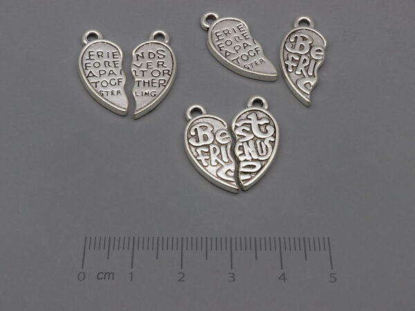 Двойно сърце Best Friend 21x19.5mm, отвор халки 2mm - 5 бр.