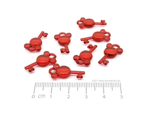 Ключ прозрачен - червен 13x20x4mm, отвор 3mm - 25g ≈ 61 бр.