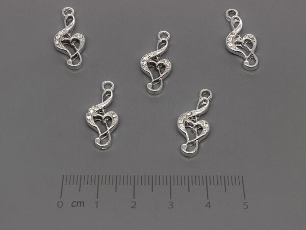 Ключ сол с камъни 22.5x9.5mm, отвор халки 2mm - 5 бр.