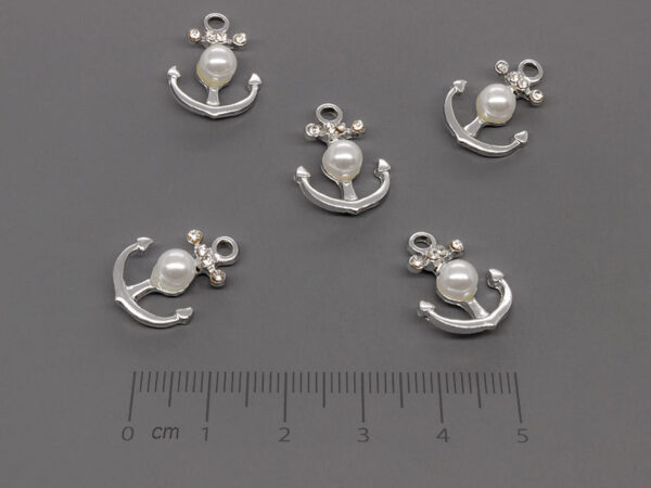 Котва с перла 18x13mm, отвор халка 2mm - 5 бр.