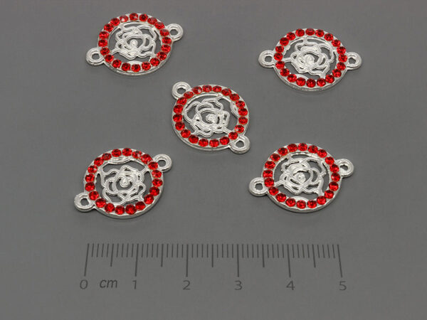 Кръг с роза и камъни 22x16mm, отвор халки 2mm - 5 бр.