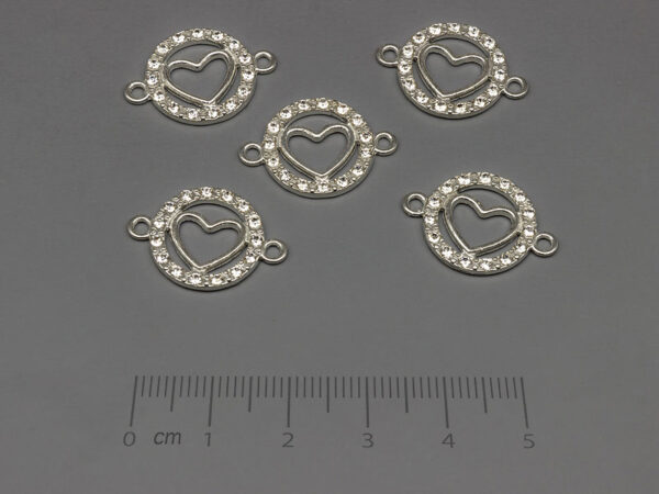 Кръг със сърце 21x15mm, отвор халки 1.7mm - 5 бр.