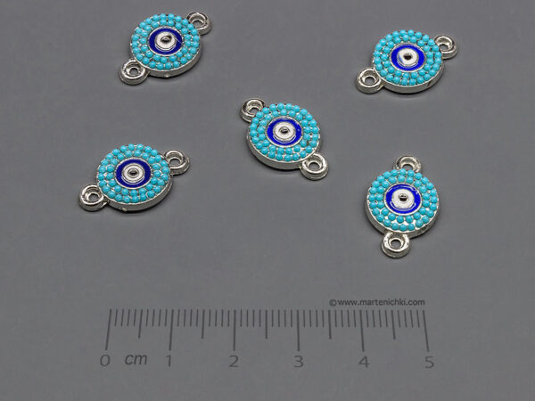 Кръг със сини камъни и око 19x12mm, халки 2mm - 50 бр.