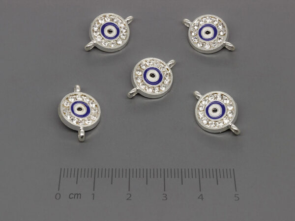 Кръг със синьо око и камъни 19x12.5mm, отвор халки 1.5mm - 50 бр.