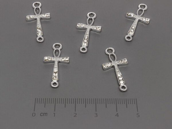 Кръст с камъни 26.5x13mm, отвор халки 2mm - 5 бр.