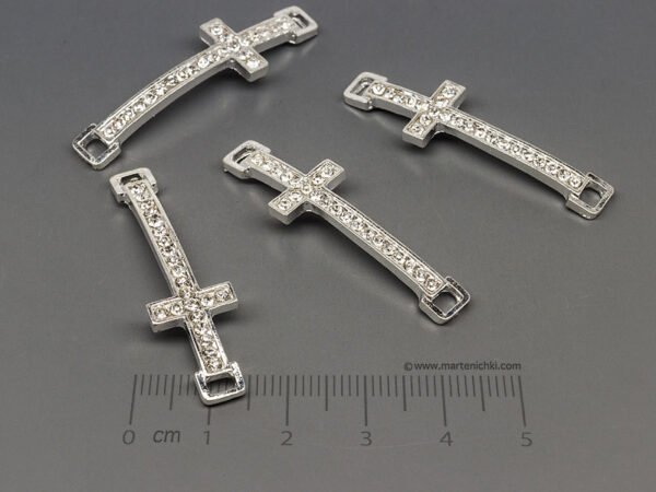 Кръст с камъни 40x11.5mm, отвор халки 2.5x4mm - 50бр.