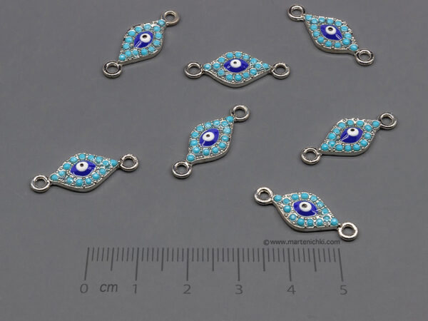 Око със сини камъни 22x8.5mm, халки 2mm - 50 бр.