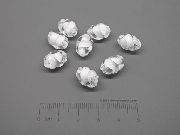 Овал прозрачен - бял, релеф 9x14mm, отвор 2mm - 25g ≈ 43 бр.