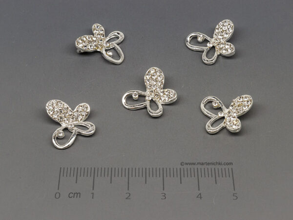 Пеперуда с камъни 15.5x13mm, отвор халка 2mm  - 5бр.