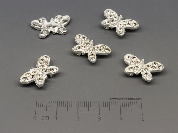 Пеперуда с камъни 20.5x12mm, отвор халки 1.5mm  - 5бр.
