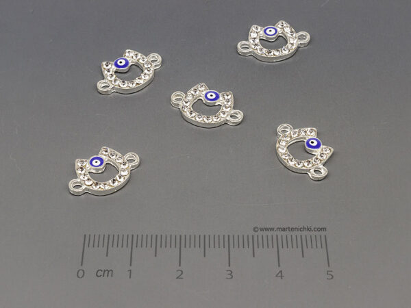 Подкова с камъни и синьо око 16x10.5mm, отвор халки 1.5mm  - 50бр.