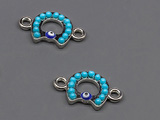 Подкова със сини камъни и око 17x10mm, халки 2mm - 50 бр.