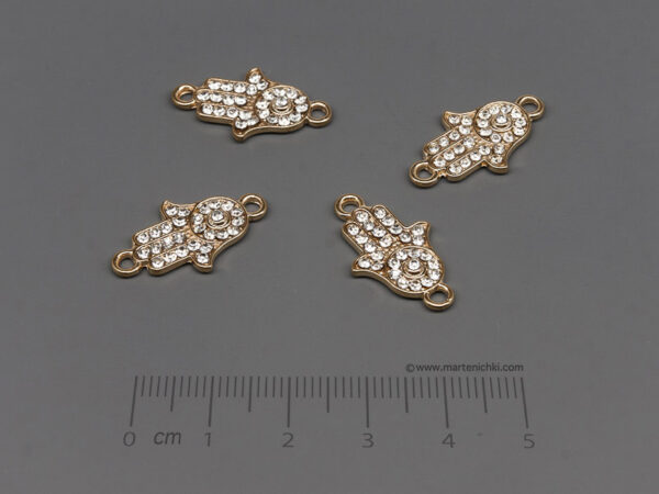 Ръката на Фатима с камъни 23x13mm, отвор халки 2mm - 50бр.