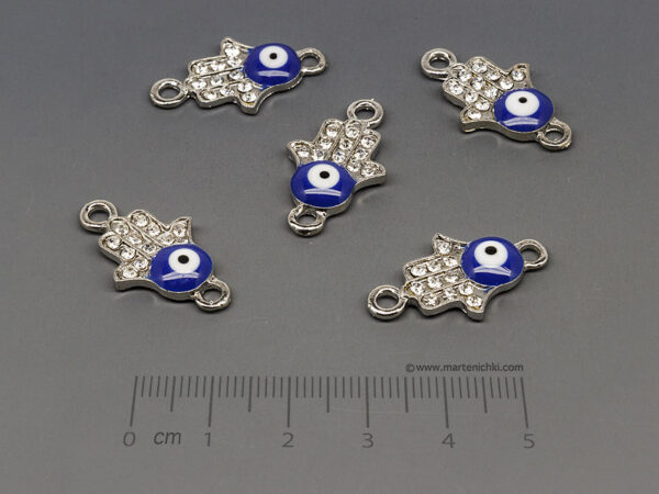 Ръката на Фатима с камъни и синьо око 25x14mm, отвор халки 2.3mm  - 50бр.