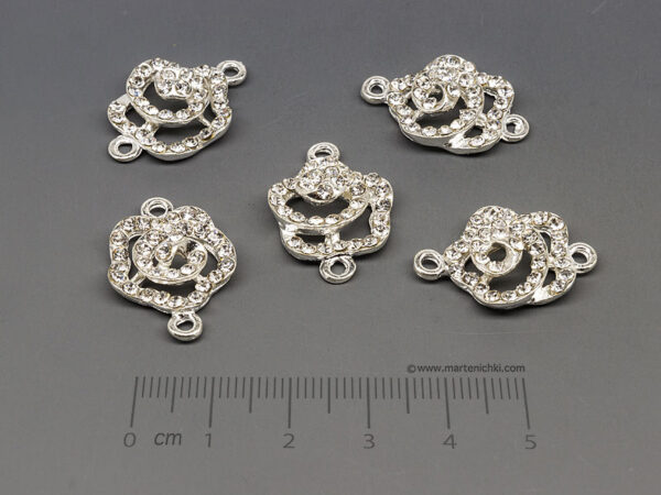 Роза с камъни 24x16mm, отвор халка 2mm  - 5бр.