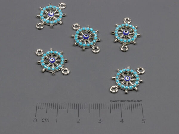 Рул със сини камъни и око 20.5x14.5mm, халки 1.5mm - 50 бр.