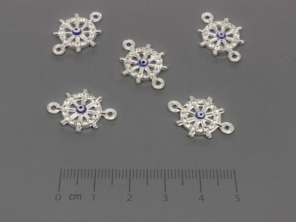 Рул със синьо око и камъни 20.5x14.5mm, отвор халки 1.5mm - 5 бр.