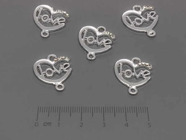 Сърце Love 20.5x18mm, отвор халки 2mm - 50 бр.