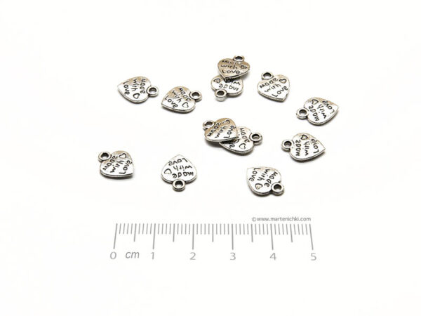 Сърце made with Love 12х10х2.5mm, халка 2mm - 20бр