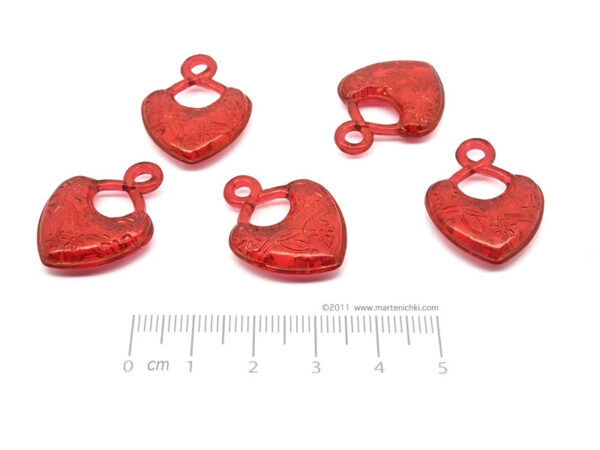 Сърце прозрачно с халка - червено 23x25x7mm, отвор 3.5mm - 50g ≈ 28 бр.