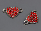 Сърце с червени камъни 19.5x11mm, халки 2mm - 5 бр.