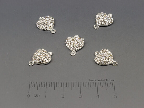 Сърце с камъни 16x12mm, отвор халки 1.5mm  - 5бр.