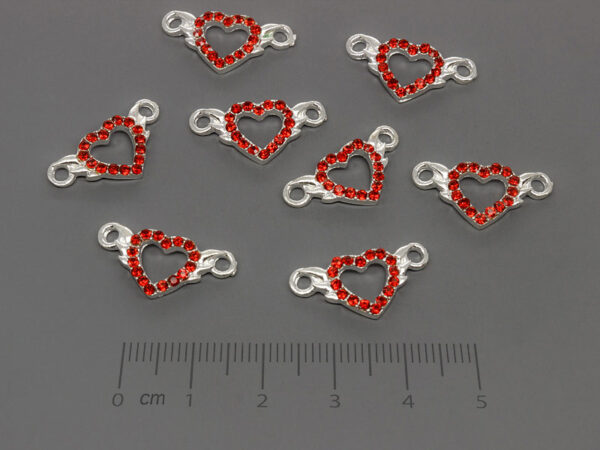 Сърце с камъни 20.5x10mm, отвор халки 2mm - 5 бр.
