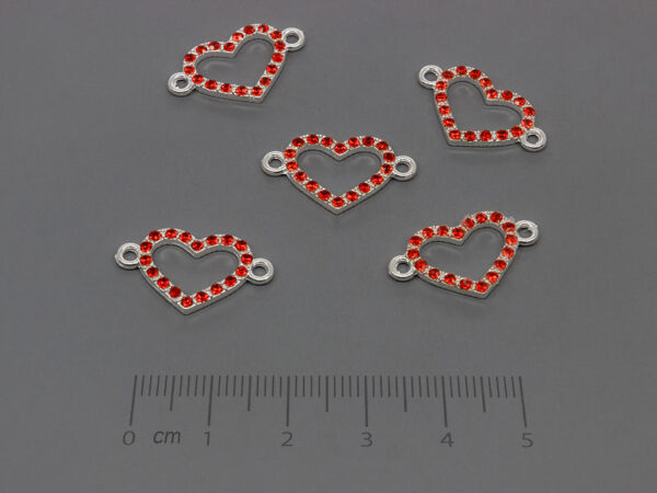 Сърце с камъни 21x12mm, отвор халки 1.5mm - 5 бр.