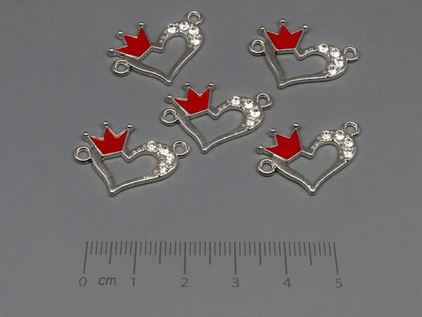 Сърце с корона 23x16mm, отвор халки 1.8mm - 5 бр.