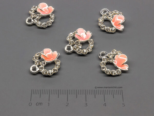 Сърце с пеперуда 19x17mm, халка 2mm - 5 бр.