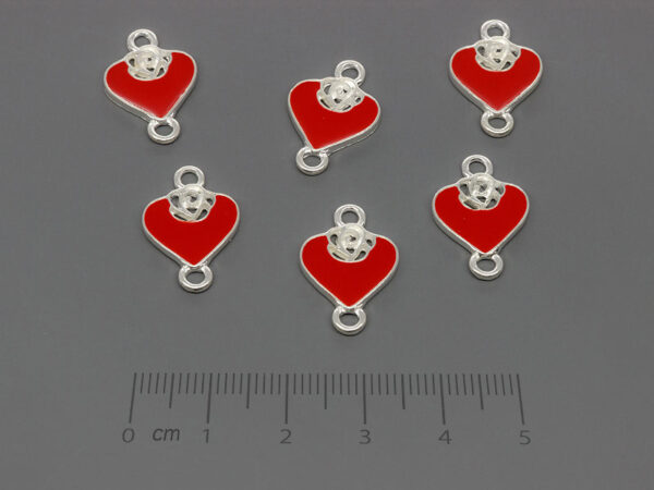 Сърце с роза 20x13mm, отвор халки 2.2mm - 50 бр.