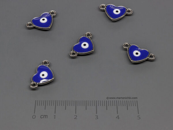 Сърце със синьо око 17.5x10.5mm, халки 2mm - 5 бр.