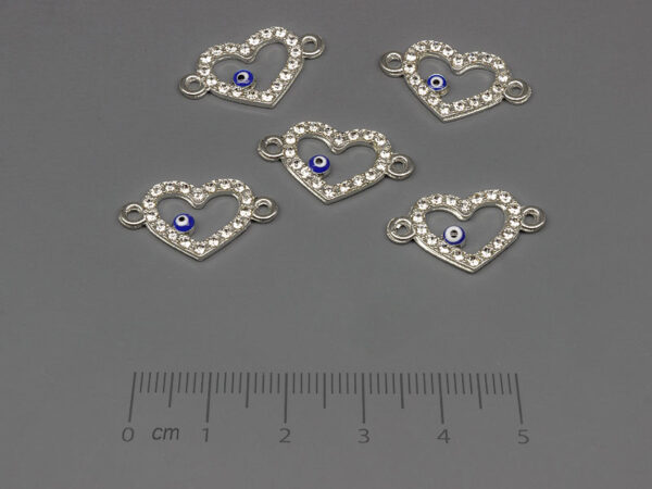 Сърце със синьо око 21x12mm, отвор халки 1.5mm - 5 бр.