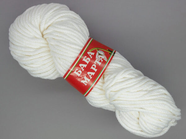 Шнур усукан бял, 100g, 55mm, 100% акрил, 3mm
