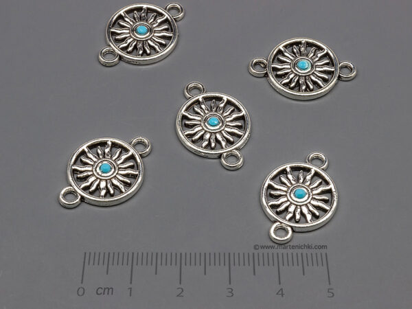 Слънце със син камък 23x16mm, халки 2.2mm - 10 бр.